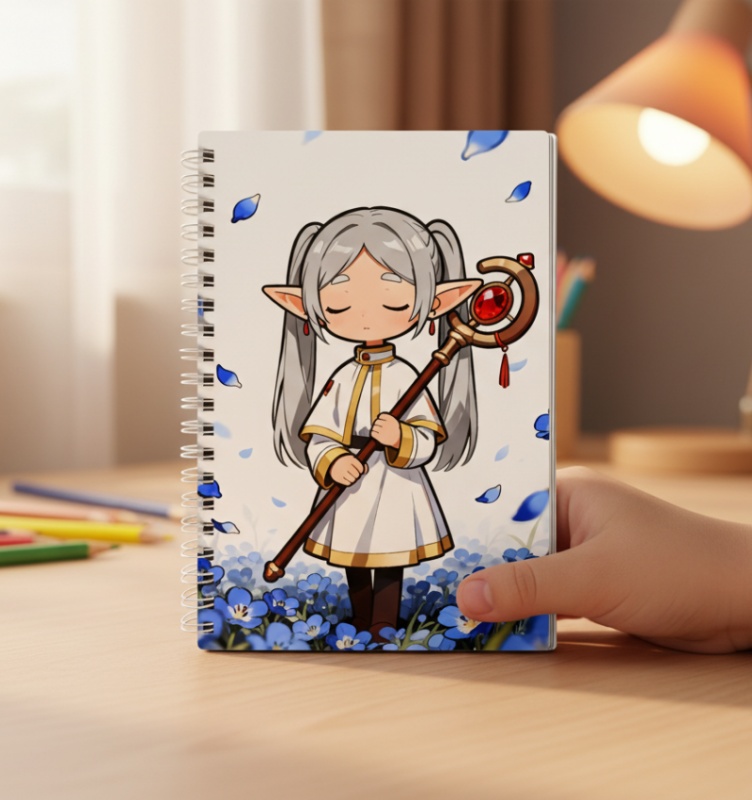 Anime Frieren Sert Kapaklı Defter | Spiral Ciltli Anime Defteri