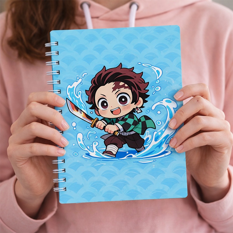 Demon Slayer Tanjiro Kamado Chibi Tasarımlı Spiralli Defter - Su Nefesi Temalı