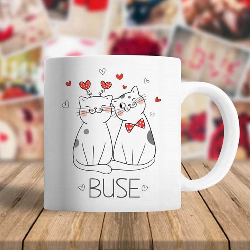 Kişiye Özel Romantik Kediler Sevgiliye Hediye Kupa Bardak