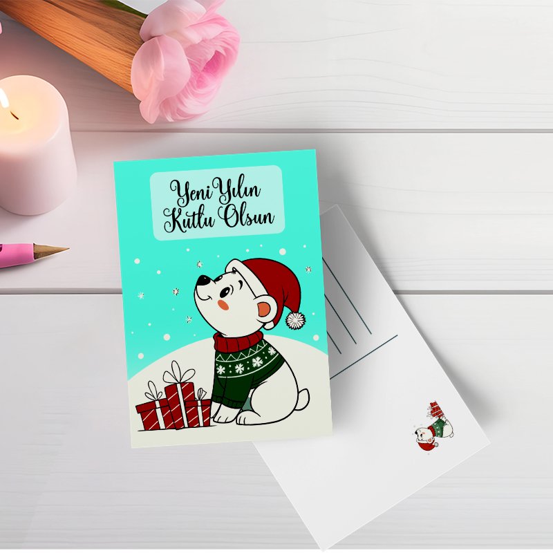 Yeni Yılın Kutlu Olsun - Sevimli Ayı Yavrusu Kartı